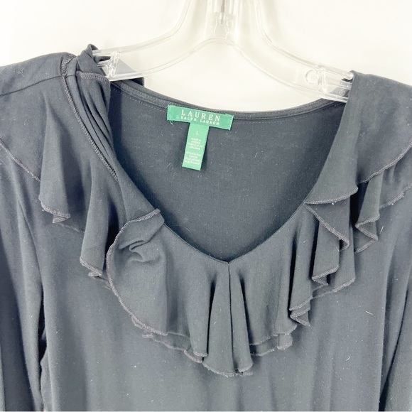 ✅ LAUREN RALPH LAUREN V-NECK RUFFLED TOP SIZE LARGE - Picture 2 of 7